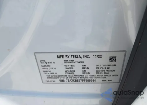 2023 Tesla Model X Dual Motor All-Wheel Drive/Standard Range из США, поврежденный, VIN 7SAXCBE57PF369944